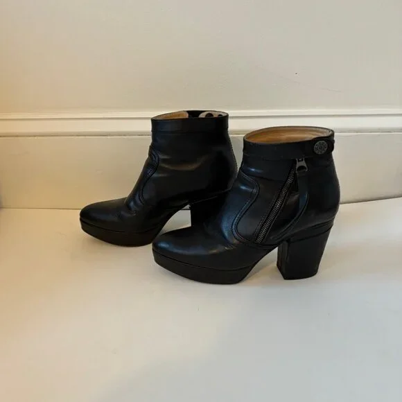 Acne Studios Track Leather Boots Black Size 37 Zip & Snap Closure 3.25" Heel - Picture 4 of 9